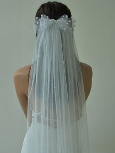 the back of a bride's veil with pearls and sequins on it