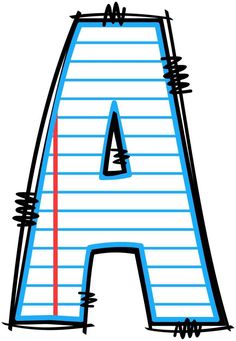 the letter a is drawn in blue and red lines with black brush strokes on it