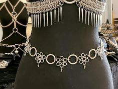 Daisy Chain Chainmaille Belt - Etsy Unique Silver Body Jewelry For Festivals, Handmade Silver Body Jewelry, Gothic Metal Chain Belt For Festivals, Silver Metal Chain Belt For Festivals, Silver Metal Choker Body Jewelry, Gothic Silver Metal Chain Belt, Silver Chain Belt For Festivals, Handmade Silver Body Jewelry For Festivals, Silver Stainless Steel Jewelry With Custom Hardware