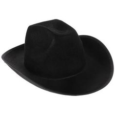 Saddle up with a stylish new accessory! Black Cowboy Hat is made of hard felt with a solid black color and is sized to fit most adults. The hat's characteristic tapered top and curled brim make it look just like a cowboy's. Wear it as a part of a costume, or use it to keep the sun out of your eyes! It might not be a whole ten gallons, but this hat will bring lots of western style to your look. Dimensions: 	 Length: 15" 	 Width: 12" 	 Height: 6" Saddle up with a stylish new accessory! Cowboy Hat Western Black Brimmed Felt Hat, Black Brimmed Western Felt Hat, Black Western Style Brimmed Felt Hat, Western Black Felt Hat For Western-themed Events, Black Felt Hat For Western-themed Winter Events, Black Country Style Felt Hat For Rodeo, Country Style Black Felt Hat For Rodeo, Western Style Black Top Hat For Western-themed Events, Western Black Fedora For Western-themed Events