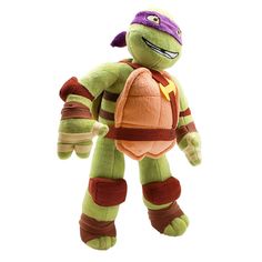 a stuffed turtle with a purple helmet on it's head and arms in the air