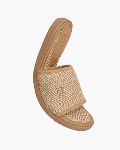 A women’s summer sandal for sale on line which is comfortable, lightweight and durable. This slip on casual style will literally coordinate with everything in your summer day wardrobe. The neutral ,”Peanut” shade row on row stitched raffia straw ,(Squishee®) on the vamp and padded footbed is the same one used for many Javits hats and bags. The generous vamp, designed to grab your foot, is lined with soft leather. The rubber bottom, 3/4” high at the heel and 1/2” in the front is lightly treaded f Gold Sand, Natural Gold, Sandals For Sale, Hats For Sale, The Vamps, Fedora Hat, Summer Day, Sandals Summer, Black Cream