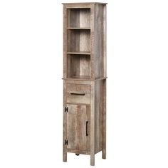 a tall wooden cabinet with doors and drawers