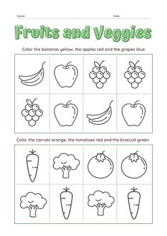 fruits and veggies worksheet for kids to learn how to draw them