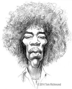 a black and white drawing of a man with curly hair