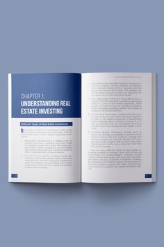 an open book with the title underlining real estate investing in blue and white text