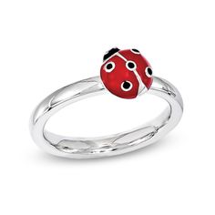 Stackable Expressions™ is a simple and stylish assortment of rings that can be worn together to express your style, your family and your personality. Crafted in sterling silver, this charming design features a red and black enameled ladybug. Buffed to a brilliant luster, this ring complements other Stackable Expressions™ options with ease. With Stackable Expressions™, it's your look, your way. Custom-made to fit her ring size. Sterling silver rings cannot be resized after purchase. Ladybug Ring, Paw Print Ring, Diamond Wedding Jewelry, Gold Jewelry Simple, Bow Jewelry, Fancy Jewellery, Enamel Ring, Emerald Jewelry, Size 10 Rings