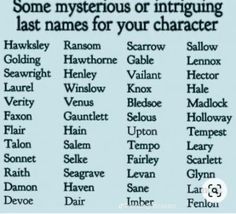 some mysterious or intriguing last names for your character