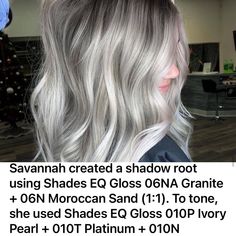 Shades Eq Gray Formula, Redken Shades Eq Silver Gray Hair, Smokey Silver Hair Color, Redken Color Formulas Gray Grey Hair, Silver Grey Hair Formulas, Gray Hair Toner Silver, Grey Blending Formula, Grey Hair Formula Redken, Silver Hair Formula