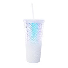 a plastic cup with a straw in it