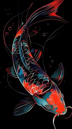 a painting of a koi fish on a black background