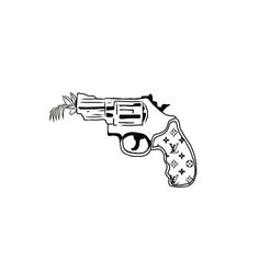 Louie Vuitton revolver tattoo design by @bobs_tattoos Pistolettes Tattoo, Louis Vuitton Tattoo, Revolver Tattoo, Around Arm Tattoo, Half Sleeve Tattoos Drawings, Tattoo Flash Sheet, Tattoo Illustration, Tattoo Outline