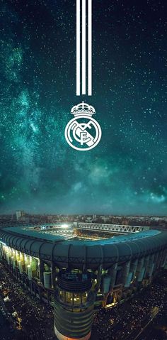 an aerial view of the real madrid football club's stadium at night with stars in the sky