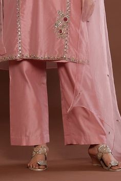 Buy Pink Chanderi Embroidered Zardosi Round Resham Kurta Pant Set For Women by Palak Khandelwal Online at Aza Fashions. Pink Silk Unstitched Suit With Dabka, Diwali Kurta With Mirror Work, Pink Slub Silk Kurta With Dabka Work, Pink Raw Silk Unstitched Suit With Dori Work, Pink Silk Churidar With Dori Work, Pink Palazzo Set With Dabka For Festivals, Pink Dabka Palazzo Set For Festivals, Pink Raw Silk Kurta With Dabka Work, Designer Pink Churidar With Straight Kurta