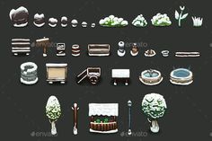 an assortment of winter objects on a black background - 3docn item renderings