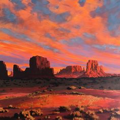 an oil painting of the desert at sunset