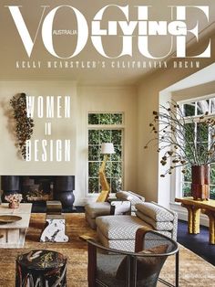 a living room filled with furniture and a fire place on the cover of a magazine