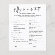 a wedding game with the words'why do we do that?'written on it