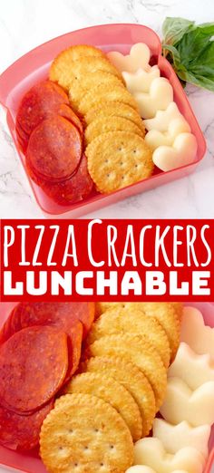 pizza crackers lunchable with cheese and tomato sauce