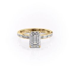 The Jennifer YG EM Emerald Cut Engagement Ring Set, Yellow Gold Engagement Ring, Emerald Cut Engagement, Colored Engagement Rings, Lab Diamond Engagement Ring, Baguette Diamonds, Engagement Rings Round, Yellow Gold Engagement, Yellow Gold Engagement Rings