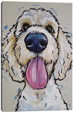 a painting of a dog with its tongue out