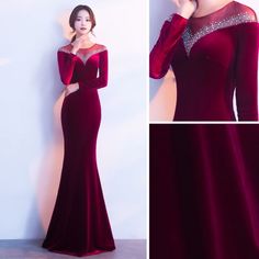 Modern Dress Patterns, Scoop Neck Long Sleeve, Red Dresses, Evening Dresses Elegant, Dress Inspiration, Modern Dress, Ladies Dress Design, Modern Fashion, Elegant Dress