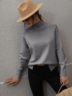 Gray Gray Funnel Neck Turtleneck For Fall, Cozy Gray Turtleneck For Fall, Gray Turtleneck For Fall, Heather Grey Knit Sweater For Winter, Gray Knit Turtleneck For Fall, Gray Turtleneck For Fall Layering, Cozy Gray Winter Tops, Gray Long Sleeve Turtleneck, Gray Soft Knit Turtleneck Sweater