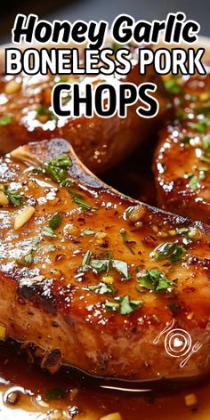 honey garlic boneless pork chops on a plate