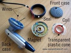 the parts of a sewing machine on a wooden table with instructions to make it work