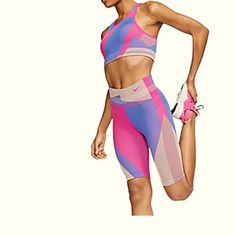 Nike Clash Sports Bra And Shorts Included Pink Activewear For Jogging, Purple Athleisure Activewear For Running, Sporty Purple Jogging Bottoms, Sporty Purple Workout Bottoms, Sporty Purple Activewear For Summer, Pink Color Block Athleisure Bottoms, Nike Purple Athleisure Bottoms, Purple Sporty Activewear For Running, Sporty Purple Activewear For Running