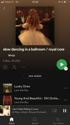 an iphone screen with the text slow dancing in a ballroom / royal core