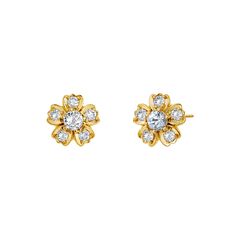 18 karat yellow gold Gemstone centers 0.35-0.40 carat approx. Diamonds 0.30 carat approx. Post backs for pierced ears Length 0.4 inch / Width 0.4 inch approx. Light Blue Sapphire, Diamond Color Grade, Sparkle Earrings, Flower Stud, Diamond Flower, Champagne Diamond, Gold Flower, Flower Earrings Studs, Flower Studs