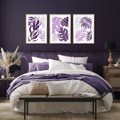 set of 3 purple and gold bedroom decor Purple Bedroom Wall, Lilac Living Room, Lilac Art, Lilac Wall, Purple Wall Decor, Purple Living Room, Purple Home Decor, Purple Bedrooms, Purple Bedroom