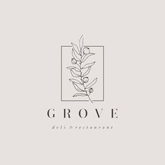 the logo for grove deli and restaurant, which has olives growing on it