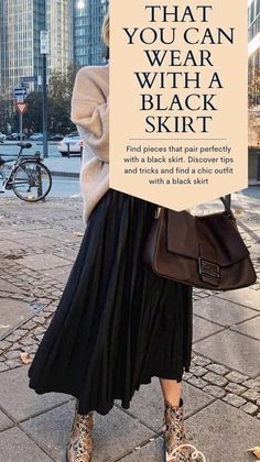 Black Skirt Winter, Black Skirt Outfit Fall, Black Skirt Outfit Winter, Black Midi Skirt Outfit, Long Black Skirt Outfit, Midi Skirt Outfit Winter, Skirt Outfit Fall, Black Pleated Midi Skirt