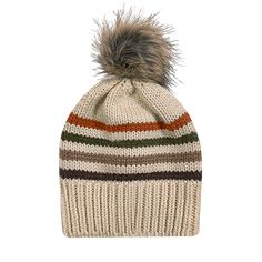 Our Big Sky Stripe Beanie with a Faux Pom is sure to add extra style to any outfit. With a ribbed bottom and stylish, fun stripe colors this easy fitting beanie will become a top favorite. Fabric: Acrylic Yarn Shape: Knit Size: OSFA Details: Cuff Knit w/ Faux pom Imported Striped Beanie Hat, One Size Fits Most, Striped Beanie Hat One Size, Adjustable Striped Winter Hat, Striped Winter Hats One Size Fits Most, Winter Striped Hats One Size Fits Most, Hat Size Chart, Striped Beanies, Big Sky, Hat Sizes