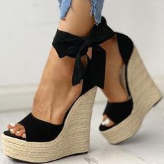 Lace Up Platform Wedge Sandals – Premiwear.com 15 Shoes, Wrap Shoes, Platform Espadrille Sandals, High Heel Wedges, Womens Sandals Wedges, Super High Heels, Platform Sandals Heels, Platform High Heels, Platform Wedge Sandals