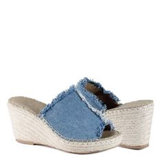 Turn heads in comfort in the Diba True Women's Go Party Denim Slip-On Wedge Sandal. This denim wedge is accompanied by a jute heel, padded insole, and round toe. Crafted from durable materials, these sandals are made to last. Wedge Sandal Denim Upper Jute 3 in. Wedge Heel Round Toe Slip On Wedge Sandals, Almost There, Tractor Supply, Pet Life, Wedge Sandal, Boot Sandals, Boot Shoes Women, Women's Sandals, Wedge Heels