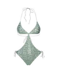 Composition: Polyester/polyamide/elastane Green Nylon Swimwear For Party, Chic Polyamide Swimwear For Party, Chic Party Swimwear In Polyamide, Glamorous Fitted Swimwear For Pool, Party Nylon Swimwear With Triangle Top, Party Swimwear With Triangle Top In Nylon, Green Nylon Party Bodysuit, Green Nylon Bodysuit For Party, Fitted Triangle Top Nylon Bodysuit