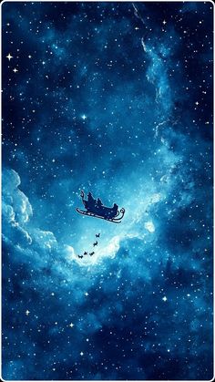 an image of a person riding on a sleigh in the sky with stars