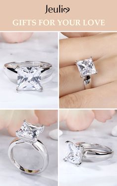 four different views of an engagement ring with the words gifts for your love written on it