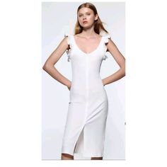 Zara Ribbed Dress With Buttons Oyster White Size M Nwt 5584 371 Zara Ribbed Dress, Oyster White, Dress With Buttons, Ribbed Dress, Zara White, Ribbed Dresses, Zara Dresses, Color White, Zara