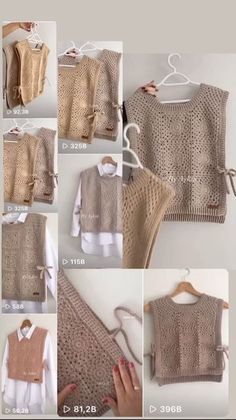 crocheted sweaters are shown with instructions to make them