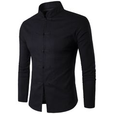 Men's Chinese Style Slim Fit Shirt Stand Collar Blouses Tang Linen Leisure Tops | eBay Black Top With Stand Collar And Button Closure, Solid Color Slim Fit Button-up Top, Casual Tops With Buttons And Stand Collar, Casual Stand Collar Top With Buttons, Black Blouse With Stand Collar And Buttons, Black Shirt With Stand Collar And Buttons, Black Shirt With Button Closure And Stand Collar, Casual Black Top With Stand Collar, Casual Tops With Button Closure And Stand Collar