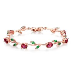 Material: Copper, Cubic ZirconiaLength: 19cmDesign: Crystal Flowers and Leaves Leaf on a Branch BraceletColor: Red, Green, White, Silver, Rose Gold Branch Bracelet, Rose Bracelet, Leaf Bracelet, Rose Gold Bracelet, Metal Bracelets, Rose Gold Color, Chain Link Bracelet, Cute Jewelry, Bracelet Gift