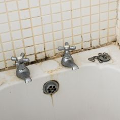 two faucets sitting next to each other in a bathtub filled with water