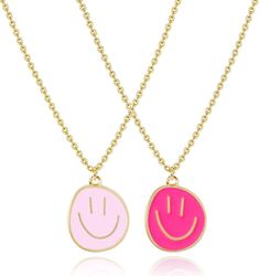 PRICES MAY VARY. CUTE NECKLACE：Colorful smile pendent necklace, 14k gold plated chain with smile face charm necklace. adjustable extended chain length, dainty, cute. A sweet gift for your daughter/granddaughter/niece. MATERIAL: This item made of high quality brass and eco-friendly alloy, No nickel and lead. No Hypoallergenic. It’s skin friendly for your daily wear. SIZE: 17.7" + 2.5" extended chain, adjustable, fits most of women and girls. and it could be layered with other necklace. MEANING：Sm Preppy Jewelry Necklaces, Necklace Preppy, Necklace Meaning, Hot Pink Jewelry, Smile Gift, Preppy Jewelry, Face Necklace, Necklace Colorful, Trendy Necklace