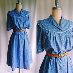 "Iconic 70s dress both in colours and style Lightweight cotton fabric suitable for summer Smocked shirtdress style that could work as a robe or light jacket Pockets in the side seams ** Hand tooled 70s belt is not included but can be found in the shop here: https://www.etsy.com/ca/listing/828864959/70s-hand-tooled-western-belt-tooled?ref=shop_home_active_29&pro=1 Label - Pia and Paula EU 38 UK 12 US 10 (shown on a size 6 mannequin) Bust - 36\" Back - 12\" (quite narrow) Sleeve - 13\" Length Spring Cotton Shirt Dress With Collared Neckline, Cotton Summer Dress With Peter Pan Collar, Cotton Shirt Dress With Collared Neckline And Buttons, Cotton Shirt Dress With Collared Neckline, Cotton Dress With Peter Pan Collar For Summer, Retro Cotton Vintage Dress For Daywear, Casual Cotton Dress With Peter Pan Collar, Lined Knee-length Vintage Cotton Dress, Cottagecore Long Sleeve Vintage Dress For Summer