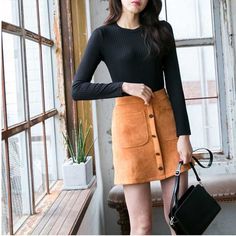 camel brown faux suede skirt with pockets high waisted short skirt buttons brown mini skirt outfit fall #trendyoutfits #trendysummeroutfits #springstyle#springfashion #springfashiontrends Brown Mini Skirt Outfit, Mini Skirt Outfit Fall, Skirt Outfit Fall, Short Skirts Outfits, Skirt Outfits Fall, Winter Skirt Outfit, Maxi Dresses Fall, Velvet Midi Dress, Winter Ideas