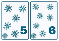 two snowflakes are shown with the numbers six and six on them, all in blue